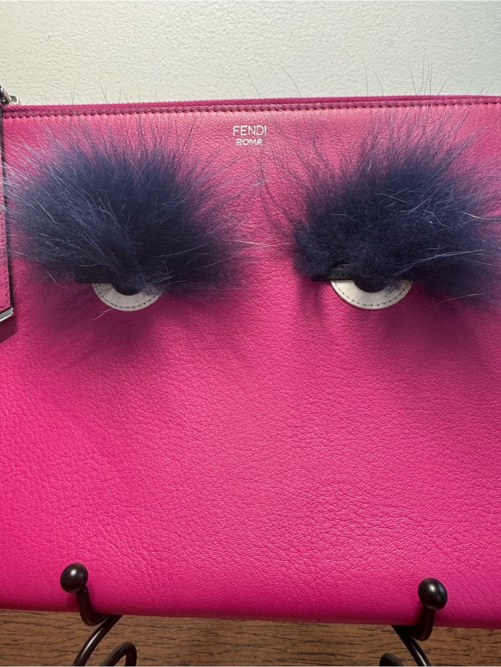 Fendi Monster Bag Bugs Leather Clutch/Pouch with Black Fur-Eye Appliqués w/COA - Picture 7 of 13